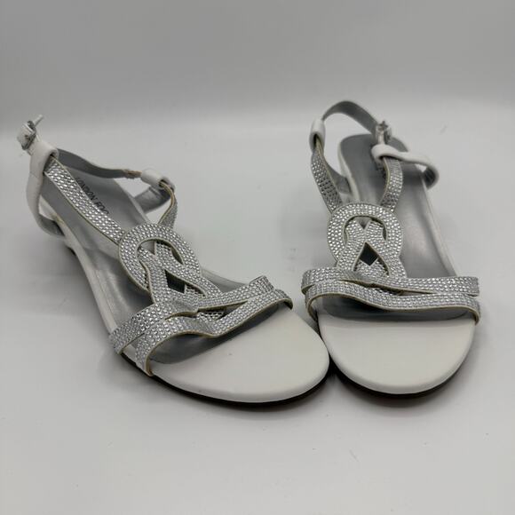 NEW London Fog Macey Demi Wedge Dress Sandal Women 7M White Slingback Rhinestone - Picture 4 of 11